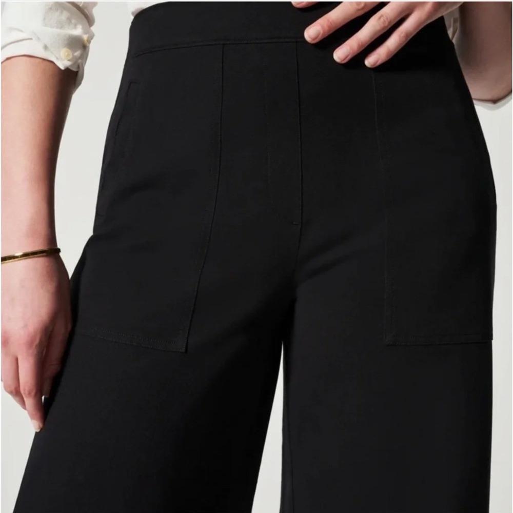 Spanx Womens Size Small On The Go Wide Leg Crop Pant Black Stretch High Rise - Picture 3 of 12